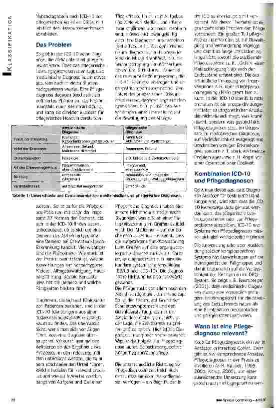 Vorschauseite 2: ICD-10 und Pflegediagnosen Zu den unterschiedlichen Aussagen zweier Klassifikationssysteme