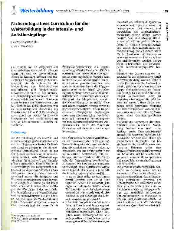 Vorschauseite 1: Fächerintegratives Curriculum für die Weiterbildung in der Intensivund Anästhesiepflege