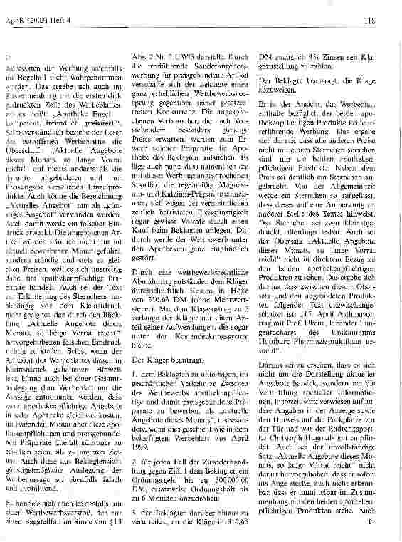 Vorschauseite 2: Zur Werbung mit Aktuelle Angebote des Monats LG Saarbrücken, Urteil vom 11. April 2000