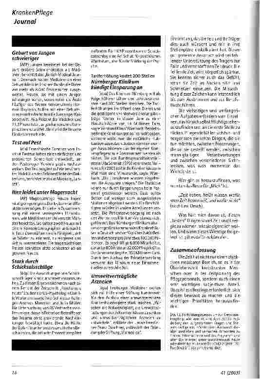 Vorschauseite 5: Krebs und Krebskrankenpflege - eine Frage der Zeit oder eine Zeitfrage?
