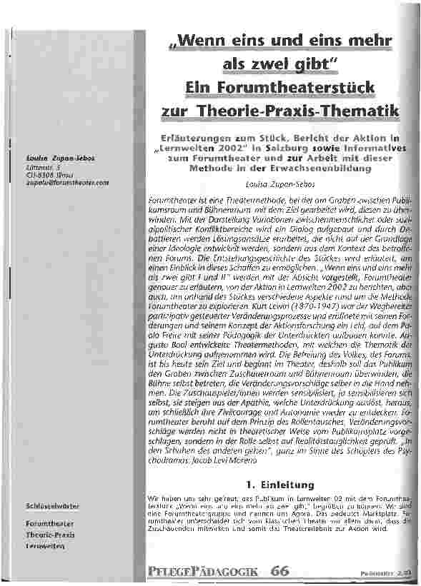 Vorschauseite 1: Wenn eins und eins mehr als zwei bigt Ein Forumtheraterstück zur Theorie-Praxis-Thematik