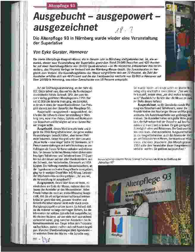 Vorschauseite 1: Ausgebucht - ausgepowert - ausgezeichnet Die Altenpflege 93 in Nürnberg wurde wieder eine Veranstaltung der Superlative