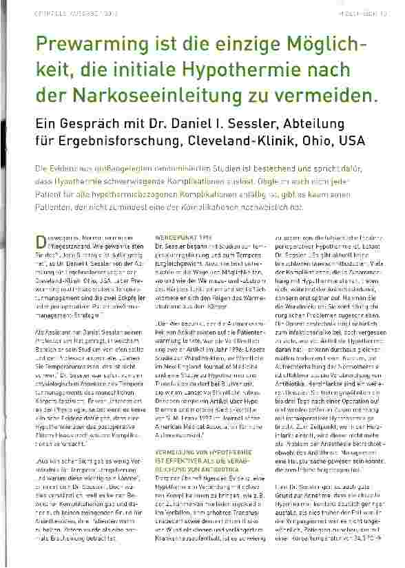 Vorschauseite 1: Prewarming ist die einzige Möglichkeit, die initiale Hypothermie nach der Narkoseeinleitung zu vermeiden