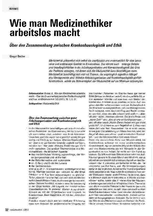 Vorschauseite 1: Wie man Medizinethiker arbeitslos macht