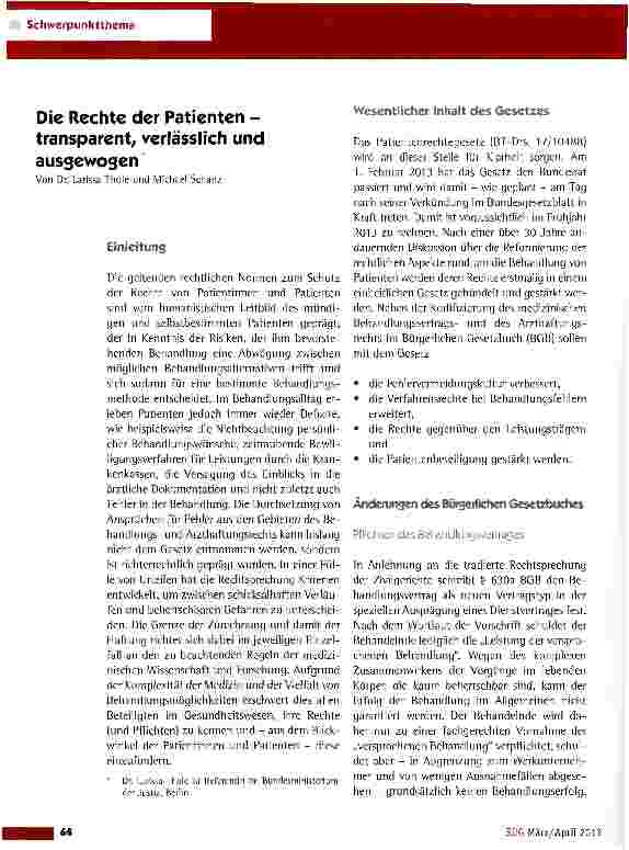 Vorschauseite 1: Die Rechte der Patienten -transparent, verlässlich und ausgewogen