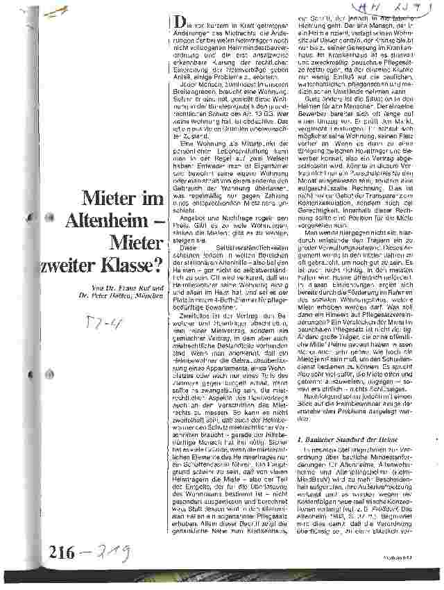 Vorschauseite 1: Mieter im Altenheim - Mieter zweiter Klasse?