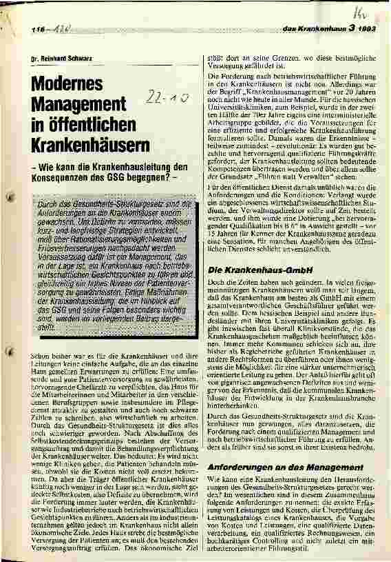 Vorschauseite 1: Modernes Management in öffentlichen Krankenhäusern Wie kann die Krankenhausleitung den Konsequenzen des GSG begegnen?