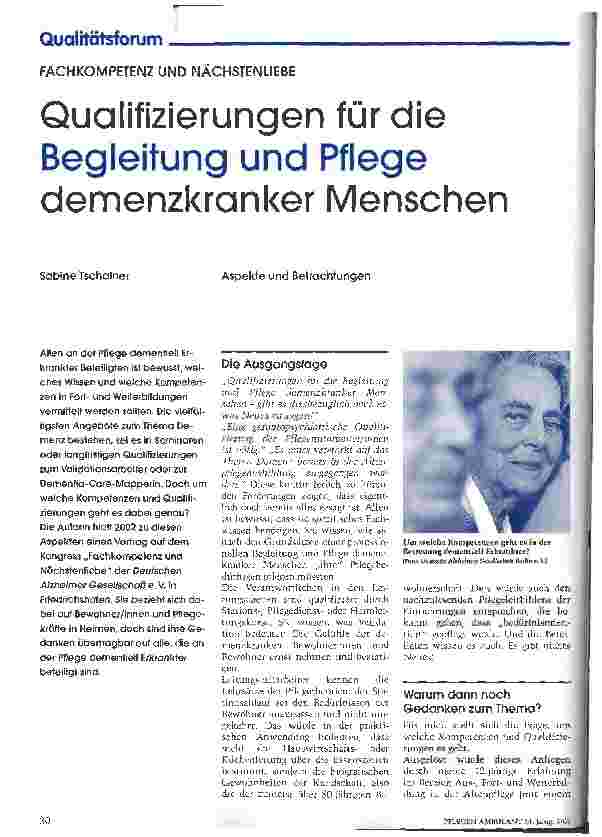 Vorschauseite 1: Qualifizierungen für die Begleitung und Pflege demenzkranker Menschen