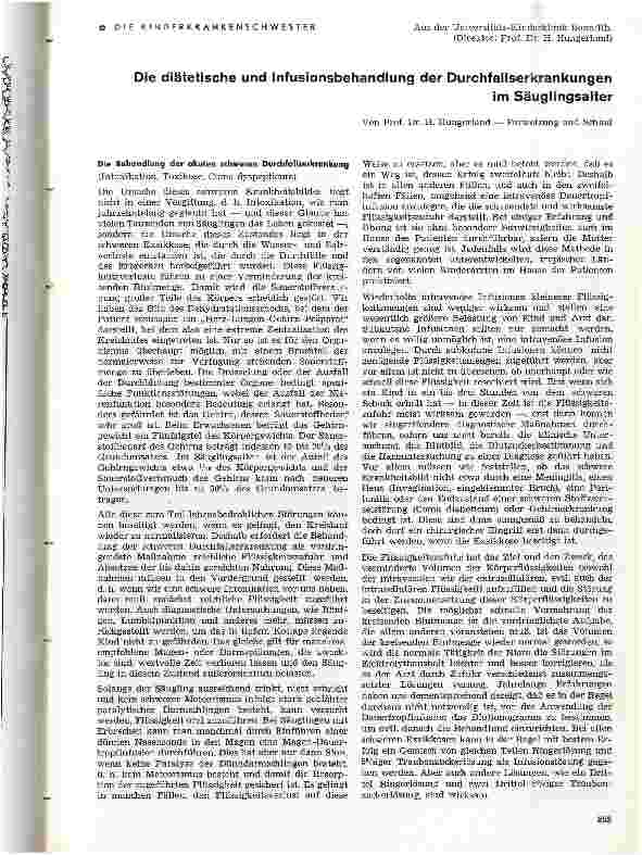 Vorschauseite 1: Die diätische und Infusionsbehandlung der Durchfallserkrankungen im Säuglingsalter
