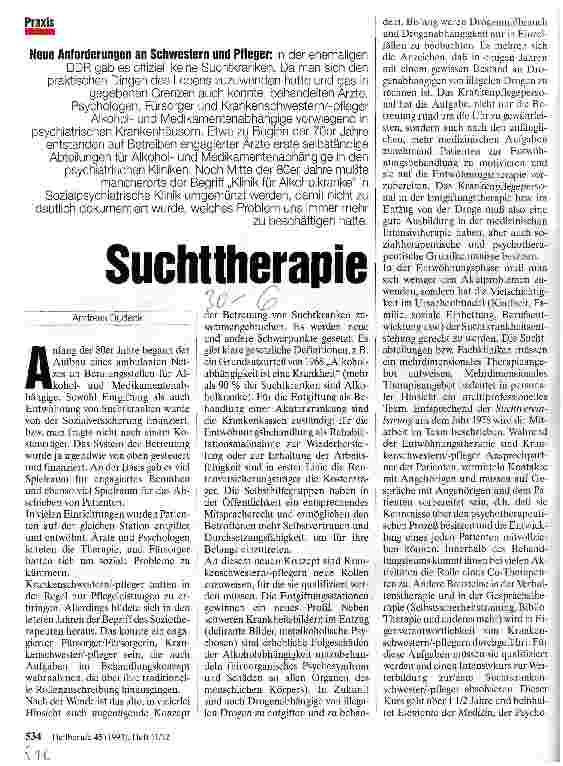 Vorschauseite 1: Suchttherapie Neue Anforderungen an Schwestern und Pfleger
