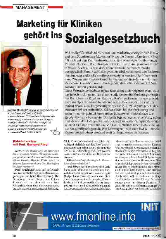 Vorschauseite 1: Marketing für Kliniken gehört ins Sozialgesetzbuch