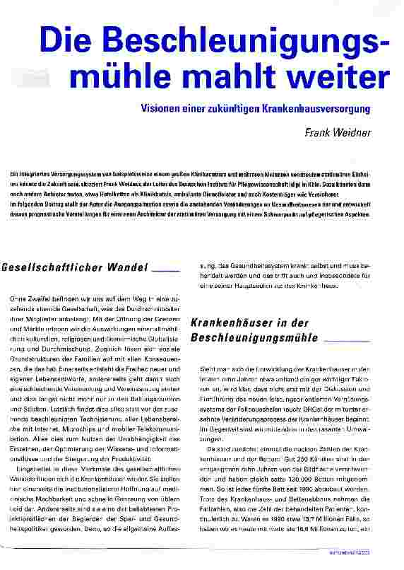 Vorschauseite 1: Die Beschleunigungsmühle mahlt weiter Visionen einer zukünftigen Krankenhausverordnung
