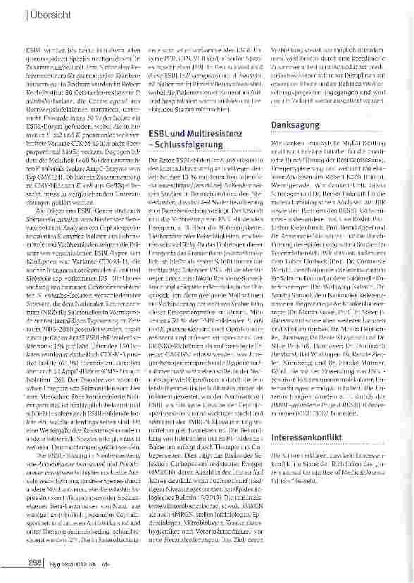 Vorschauseite 5: ESBL-Bildner als Infektionserreger beim Menschen und die Frage nach dem zoonotischen Reservoir
