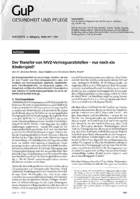 Vorschauseite 1: Der Transfer von MVZ-Vertragsarztstellen - nur noch ein Kinderspiel?