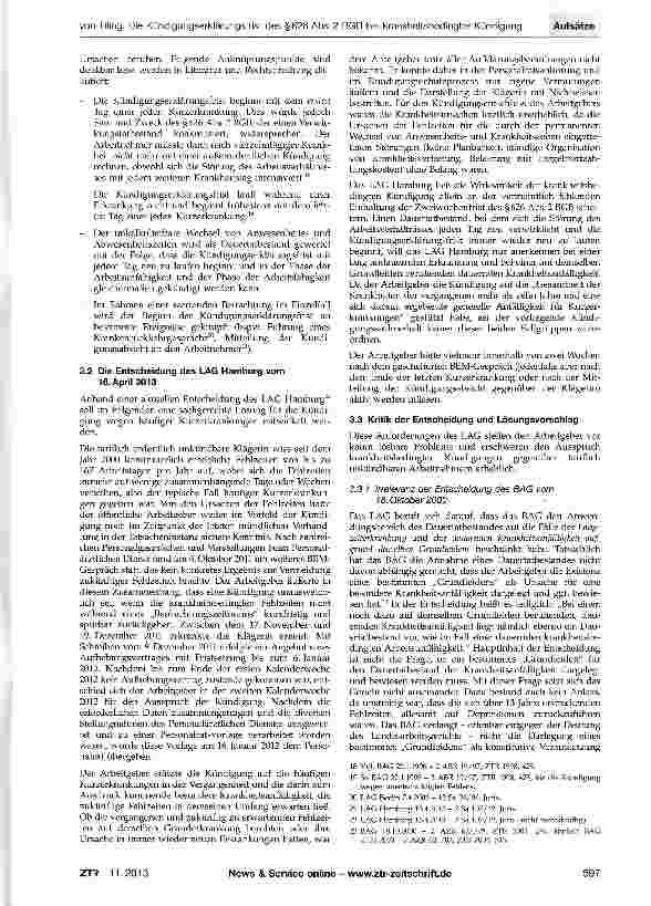 Vorschauseite 3: Die Kündigungserklärungsfrist des §626 Abs. 2 BGB bei krankheitsbedingter Kündigung und tariflicher Unkündbarkeit