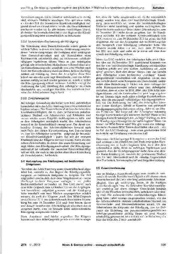 Vorschauseite 5: Die Kündigungserklärungsfrist des §626 Abs. 2 BGB bei krankheitsbedingter Kündigung und tariflicher Unkündbarkeit
