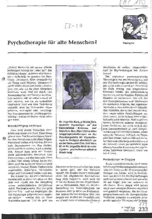 Vorschauseite 1: Psychotherapie für alte Menschen?