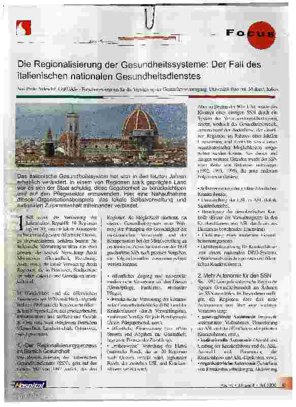 Vorschauseite 1: Die Regionalisierung der Gesundheitssysteme: Der Fall des italienischen nationalen Gesundheitsdienstes