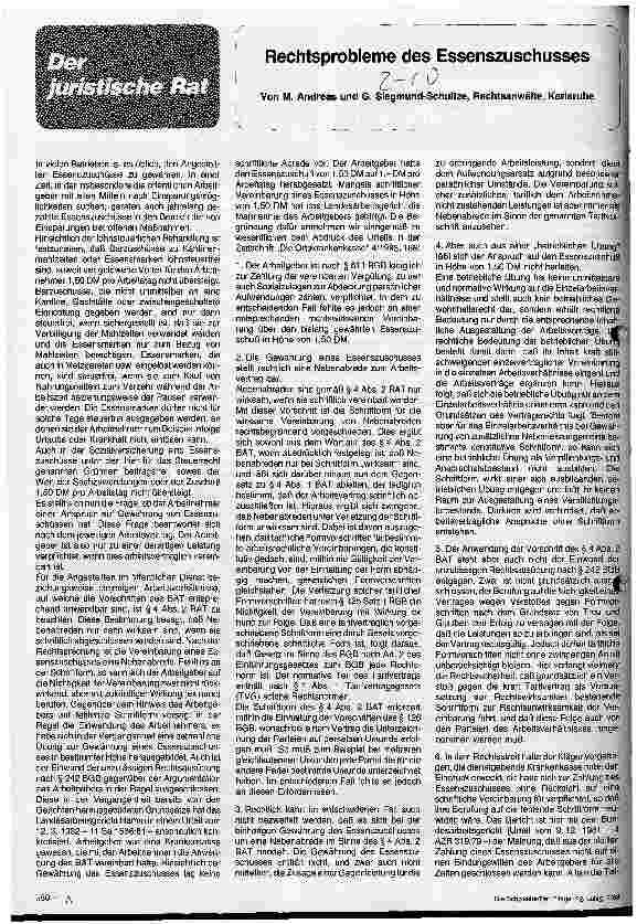 Vorschauseite 1: Rechtsprobleme des Essenszuschuß