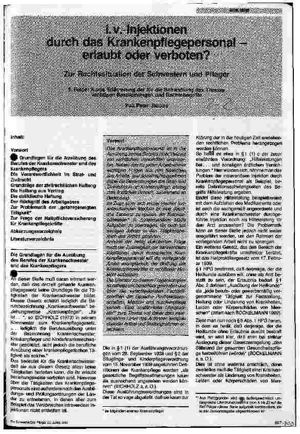 Vorschauseite 1: i.v. Injektionen durch das Krankenpflegepersonal erlaubt oder verboten?