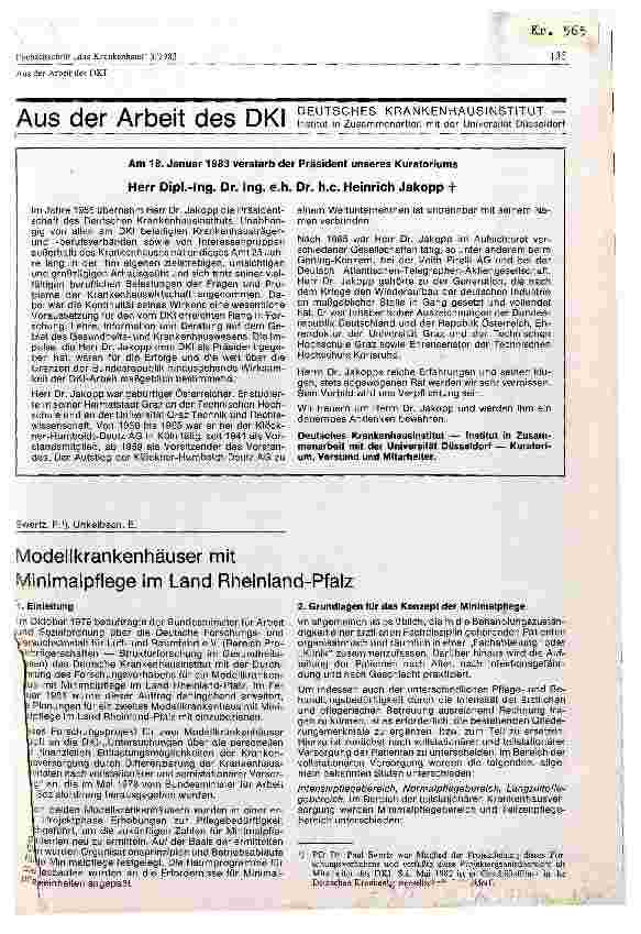 Vorschauseite 1: Modellkrankenhäuser mit Minimalpflege im Land Rheinland-Pfalz