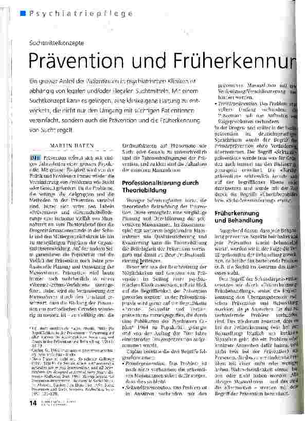 Vorschauseite 1: Prävention und Früherkennung von Substanzenmissbrauch
