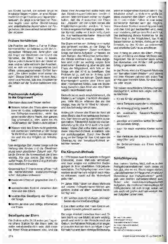 Vorschauseite 2: Maßnahmen in Pflege und Umfeld zur Gesundung des Frühgeborenen