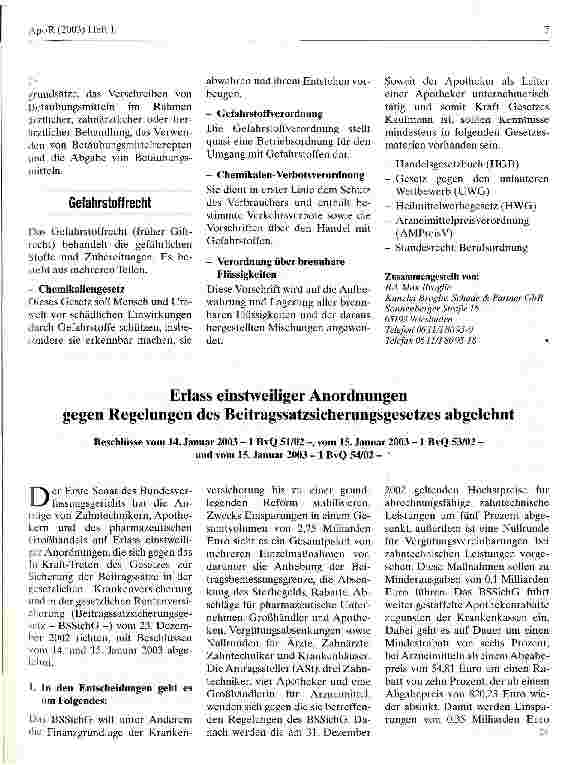 Vorschauseite 1: Erlass einstweiliger Anordnungen gegen Regelungen des Beitragssatzsicherungsgesetzes abgelehnt