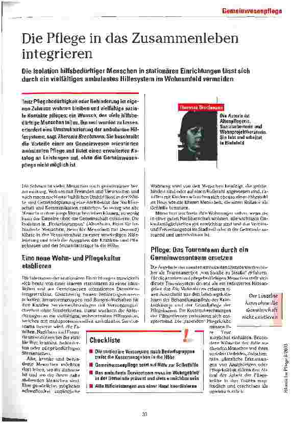 Vorschauseite 1: Die Pflege in das Zusammenleben integrieren