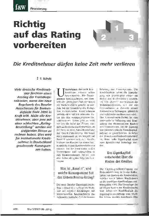 Vorschauseite 1: Richtig auf das Rating vorbereiten Die Kreditnehmer dürfen keine Zeit mehr verlieren