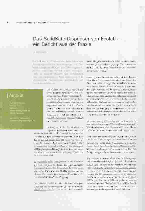 Vorschauseite 1: Das SolidSafe Dispenser von Ecolab ein Bericht aus der Praxis