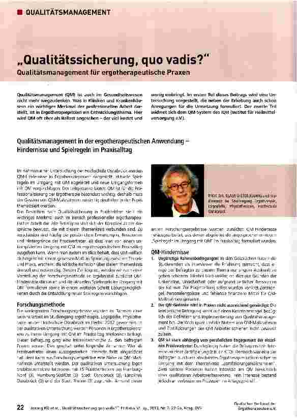 Vorschauseite 1: Qualitätssicherung, quo vadis?