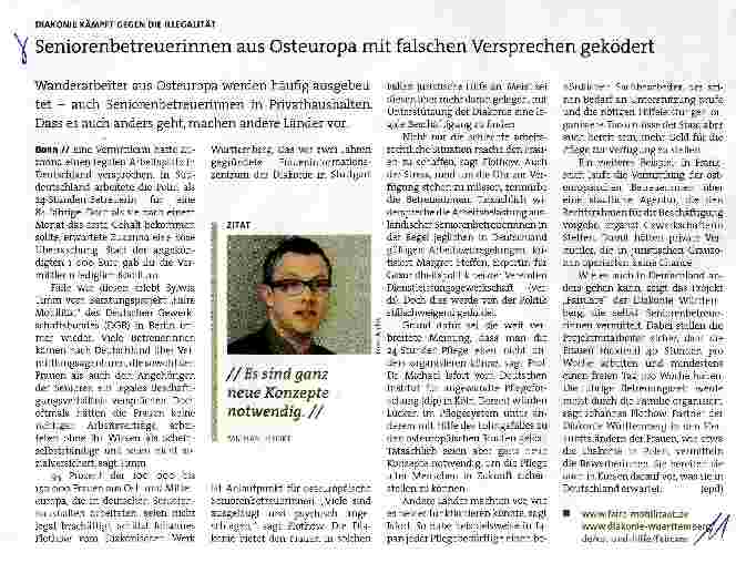 Vorschauseite 1: Seniorenbetreuerinnen aus Osteuropa mit falschen Versprechen geködert