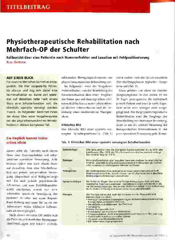 Vorschauseite 1: Physiotherapeutische Rehabilitation nach Mehrfach-OP der Schulter