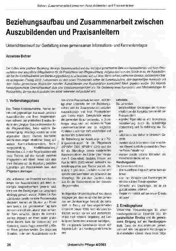 Vorschauseite 1: Beziehungsaufbau und Zusammenarbeit zwischen Auszubildenden und Praxisanleitern