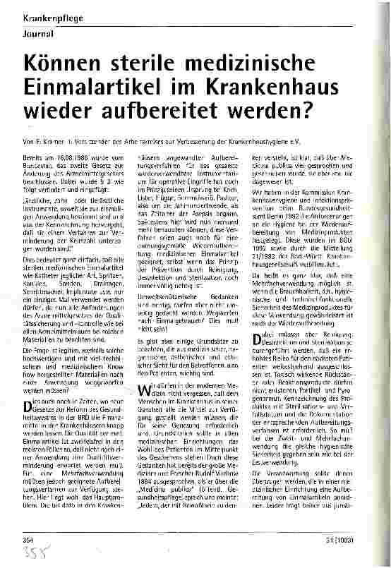 Vorschauseite 1: Können sterile medizinische Einmalartikel im Krankenhaus wieder aufbereitet werden?