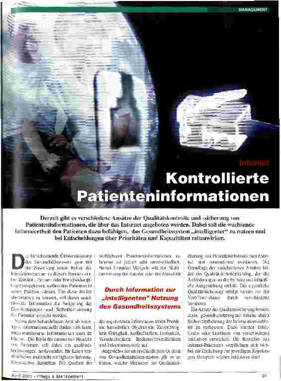 Vorschauseite 1: Internet: Kontrollierte Patienteninformationen