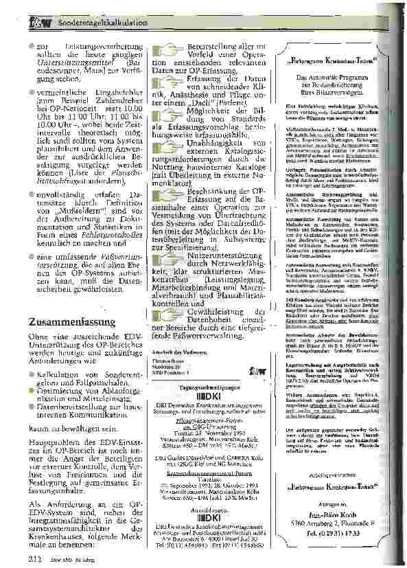 Vorschauseite 6: Die EDV-gestützte OP-Erfassung als Grundlage zur Sonderentgeltkalkulation