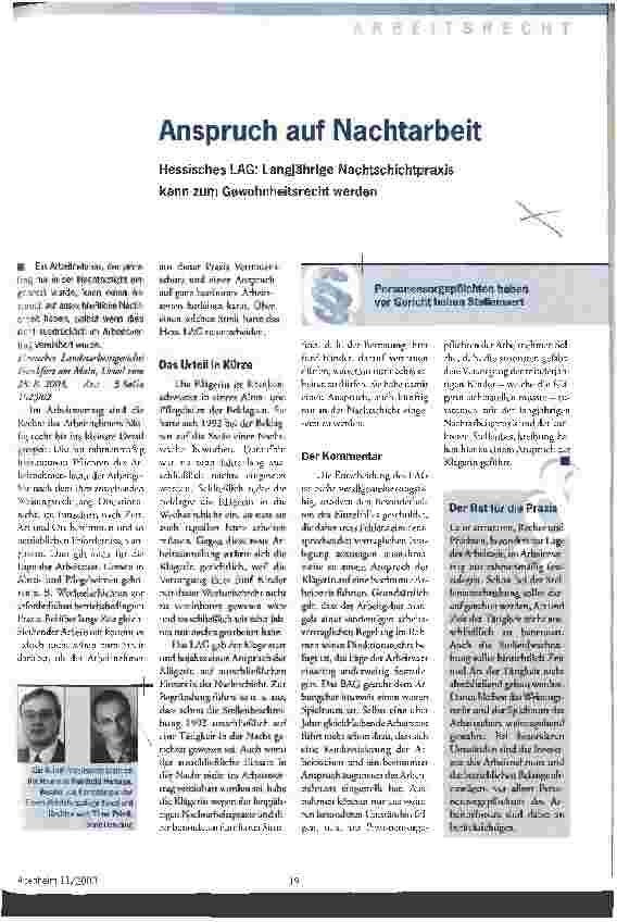 Vorschauseite 1: Anspruch auf Nachtarbeit