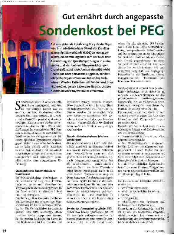 Vorschauseite 1: Gut ernährt durch angepasste Sondenkost bei PEG