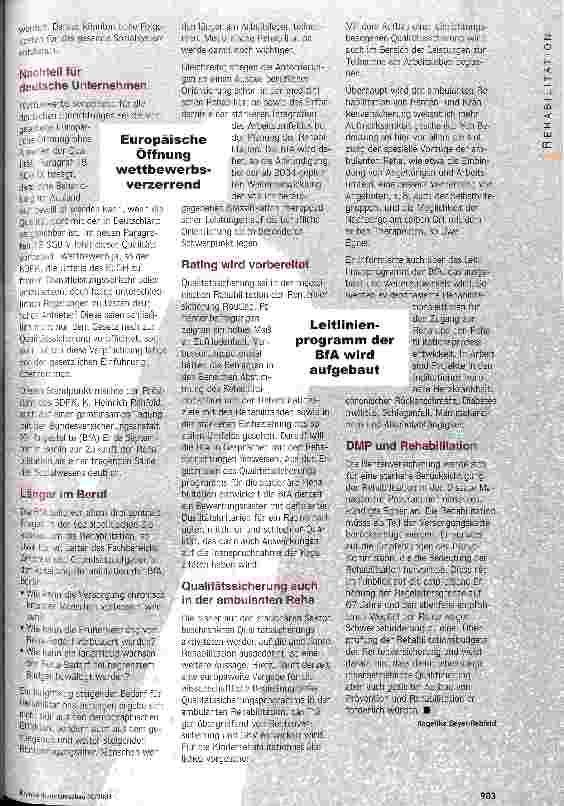 Vorschauseite 2: Rehabilitation am Scheideweg Strukturelle Veränderungen und ein neues Preissystem notwendig