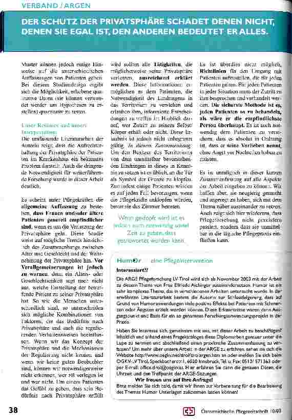 Vorschauseite 3: Die Privatsphäre der Patienten Resümee und Interpretation einer Forschungsarbeit