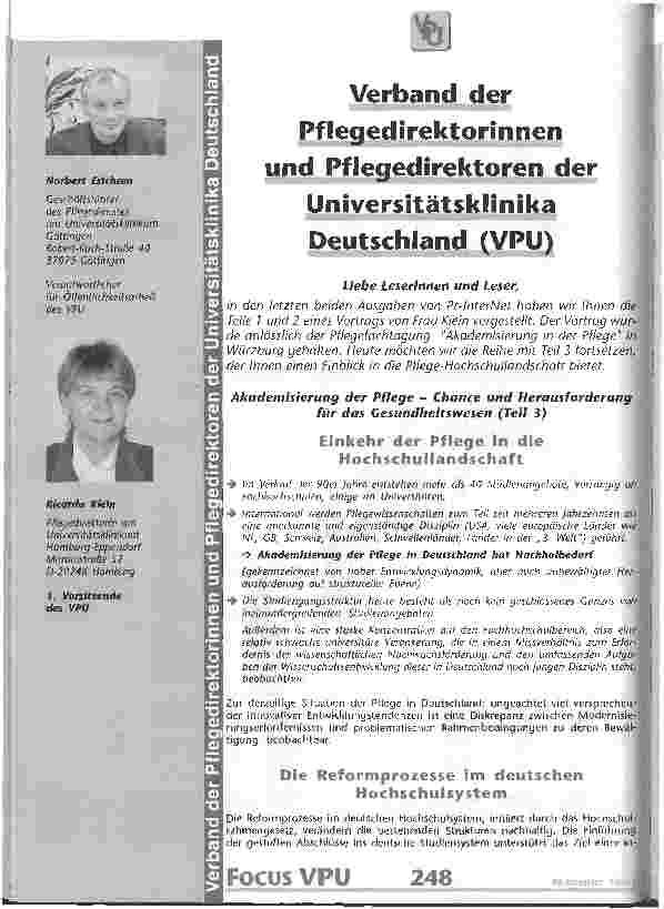 Vorschauseite 1: Akademisierung der Pflege - Chance und Herausforderung für das Gesundheitswesen Teil 3: Einkehr der Pflege in die Hochschullandschaft