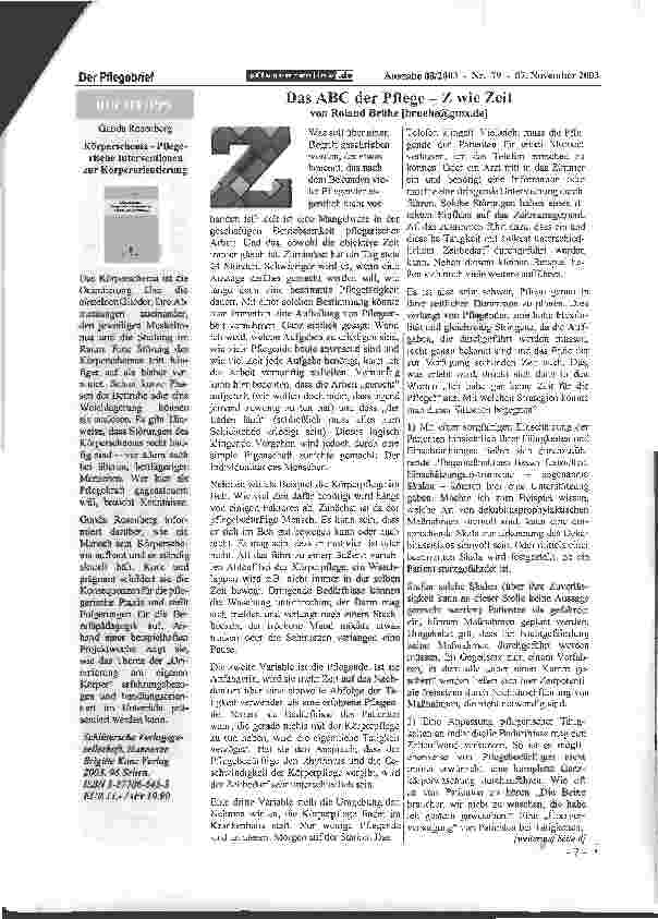Vorschauseite 1: Das ABC der Pflege - Z wie Zeit