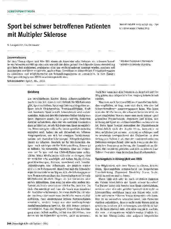 Vorschauseite 1: Sport bei schwer betroffenen Patienten mit Multipler Sklerose