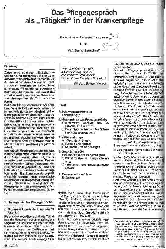 Vorschauseite 1: Das Pflegegespräch als Tätigkeit in der Krankenpflege
