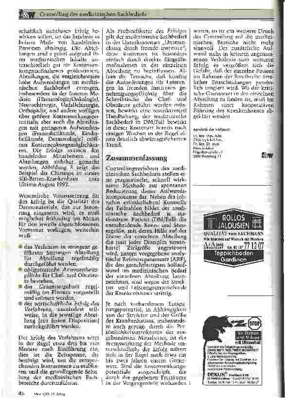 Vorschauseite 6: Controlling des medizinischen Sachbedarfs Kurzfristige Wirkungen durch Kostensenkung