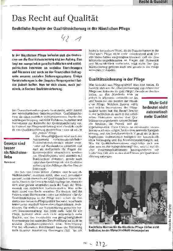Vorschauseite 1: Das Recht auf Qualität Rechtliche Aspekte der Qualitätssicherung in der Häuslichen Pflege