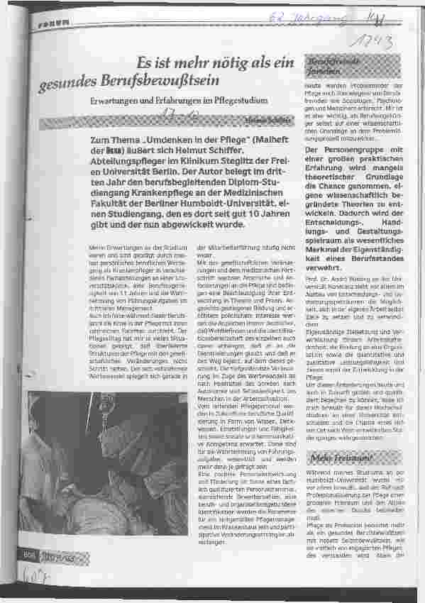 Vorschauseite 1: Es ist mehr nötig als ein gesundes Berufsbewußtsein Erwartungen und Erfahrungen im Pflegestudium