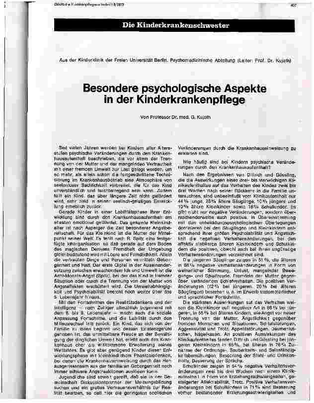 Vorschauseite 1: Besondere psychologische Aspekte in der Kinderkrankenpflege